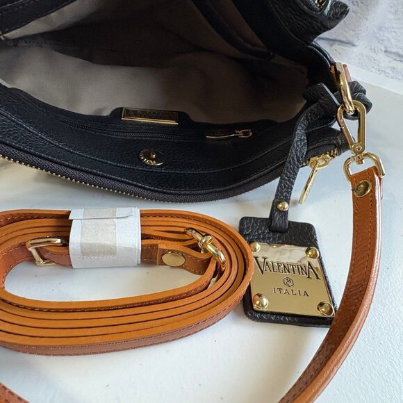 Valentina Supple Slouchy Leather Bag Black Brown Crossbody Made in Italy - Picture 11 of 16